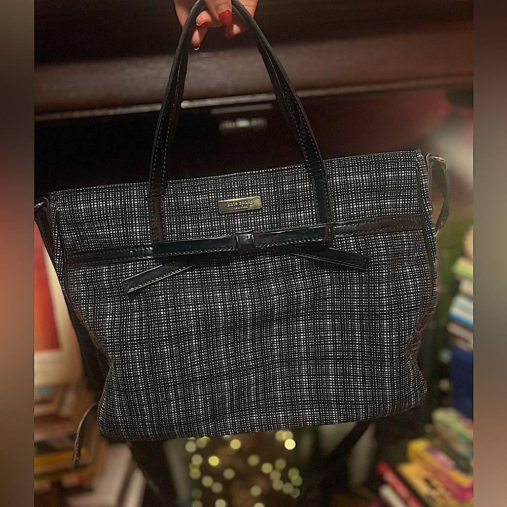 Kate Spade Fabric Satchel with Black Patent Leather Bow and Shoulder Strap